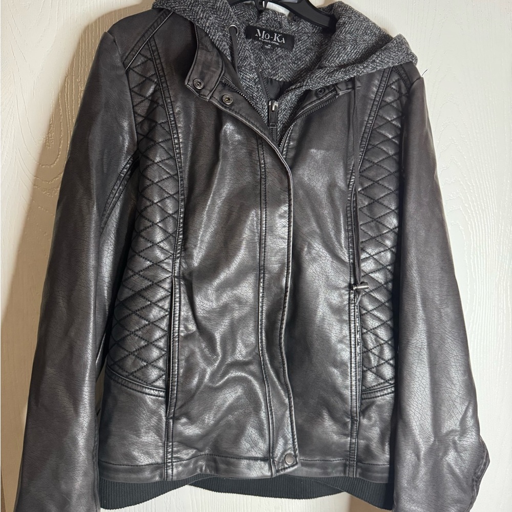 Mo-Ka Women's  Black Faux Leather Quilted Moto Jacket